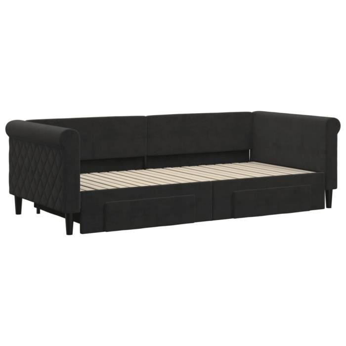 VidaXL Daybed with Trundle and Drawers Black 90x200 Cm Velvet 3197823