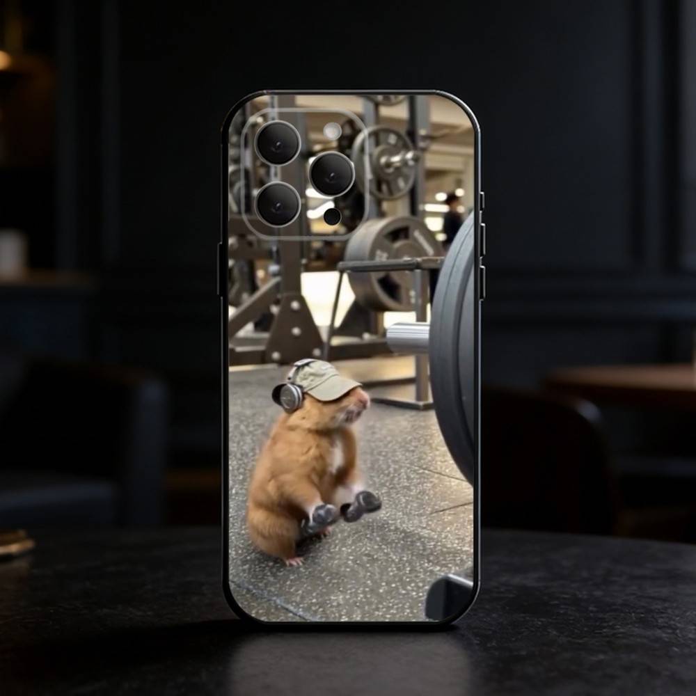 

Cute G-Gym H-Hamster Phone Case For iPhone 17,16,15,14,13,12,11 Plus,Pro Max,SE4Soft Silicone Black Cover iPhone16plus