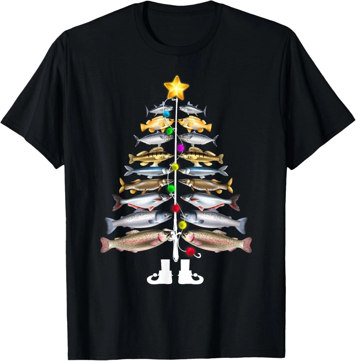 Men s and Women s T-shirts NEW LIMITED Merry Fishmas Christmas Tree Funny Fishing Best Gift Idea T-Shirt XS