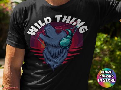 Wolf Wild Thing T-Shirt and Kids Shirt: Rock Music Wolf with Headphones