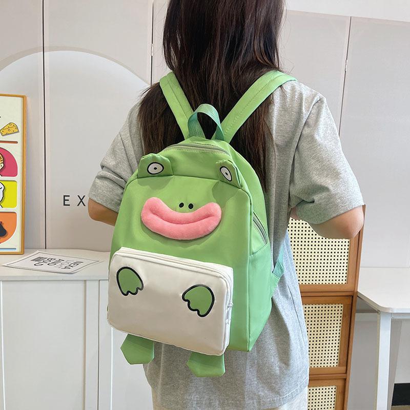 New Funny Casual Backpack Cute Cartoon Frog Student Schoolbag Korean Version Large-capacity Commuter Backpack