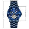 Luxury Rhinestone Hollow Tourbillon Automatic Mechanical Watch, Stainless Steel Band Date Business Men Wristwatch
