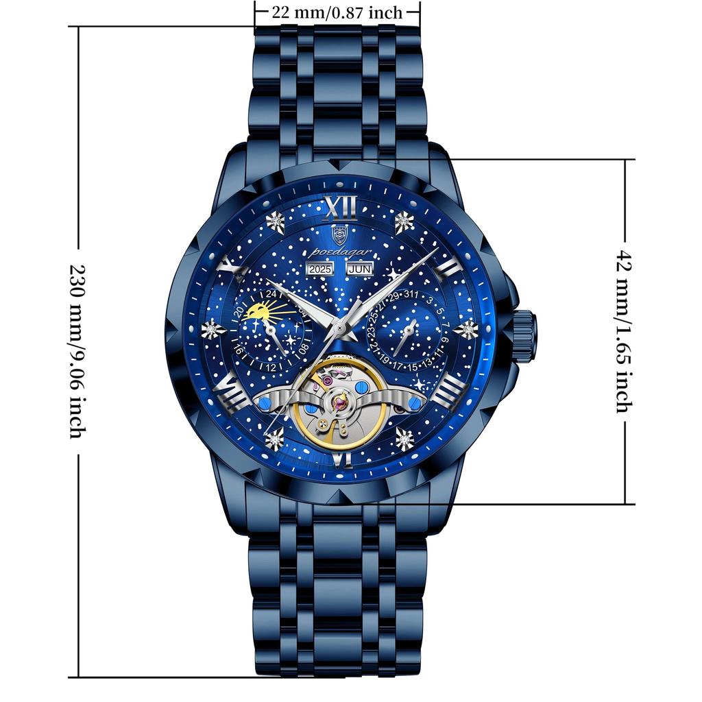 Luxury Rhinestone Hollow Tourbillon Automatic Mechanical Watch, Stainless Steel Band Date Business Men Wristwatch