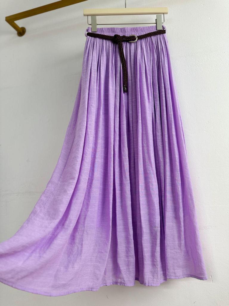 European-American Cotton Linen Patchwork Midi Skirt: Versatile Classic for Spring/Summer