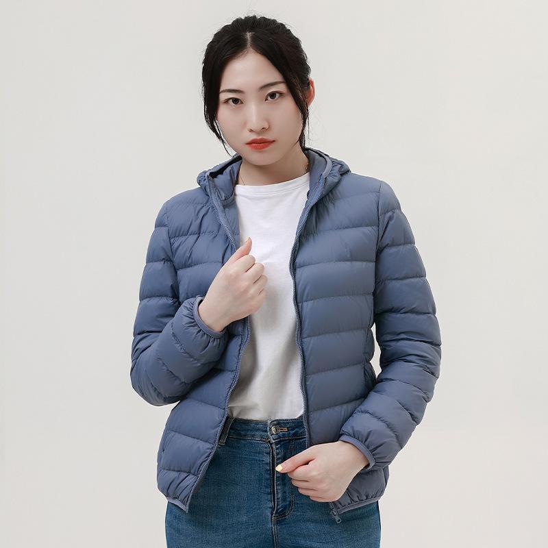 Autumn and winter new women's light stand-up collar hooded down jacket white duck down women's slim fit large size light jacket