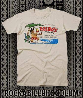 Retro Tiki tričko T-shirt Rumový hrnek Restaurace Bar Koktejl Kelbos Los Angeles CA Unisex tričko