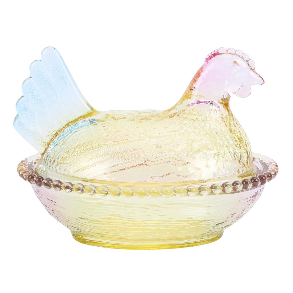 Szklane naczynie w kształcie kurczaka Vintage Cukiernica z pokrywką Wielokolorowa Na stół Talerz deserowy Miseczka na przekąski