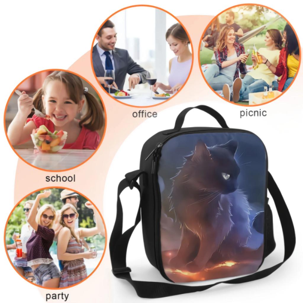 Black Cat In The Galaxy Nebula Sky Insulated Lunch Bag for School Work Picnic Tote Lunch Box Containers Reusable Cooler Bag