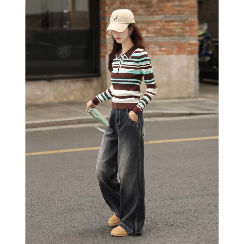 Women s Demana Color Block Stripe Polo Knit Sweater M
