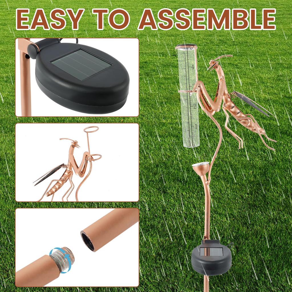 Pluviômetro Metal Decorativo Solar Pluviômetro com Luzes Exterior À Prova de Congelamento Acrílico Ferramenta de Medição de Chuva para Jardim Coletar Água da Chuva