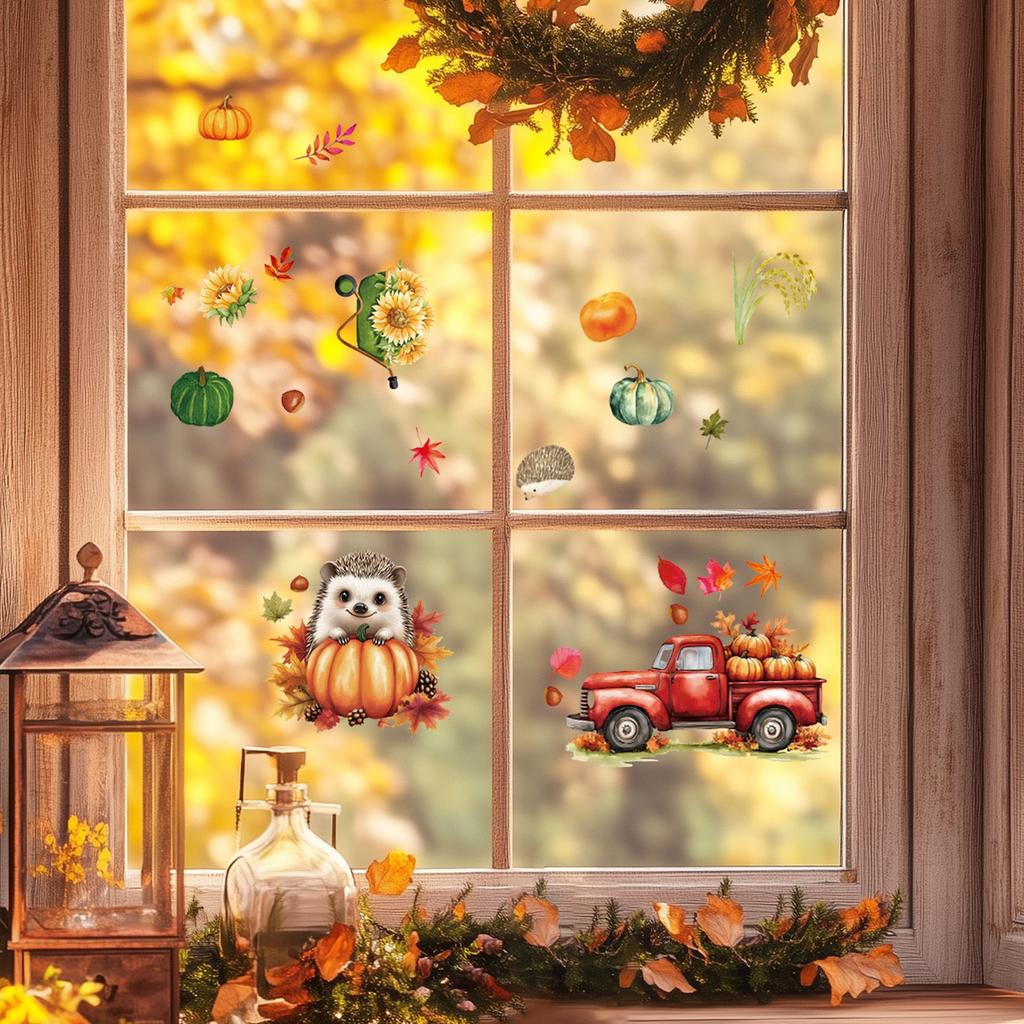 Thanksgiving Day Window Stickers Bathroom Shadow Clings Turkey Pumpkin 2026 2027 New Year's Eve Birthday Party Decoration Favors