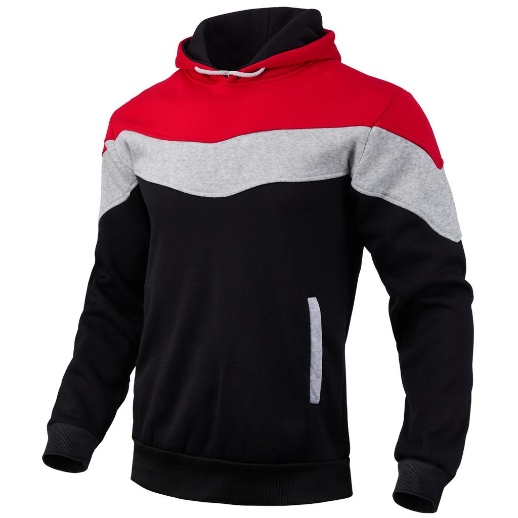 Felpa con Cappuccio Patchwork a Tre Colori da Uomo a Manica Lunga Pile Felpe Autunno Inverno Calda Maglia a Manica Lunga Top