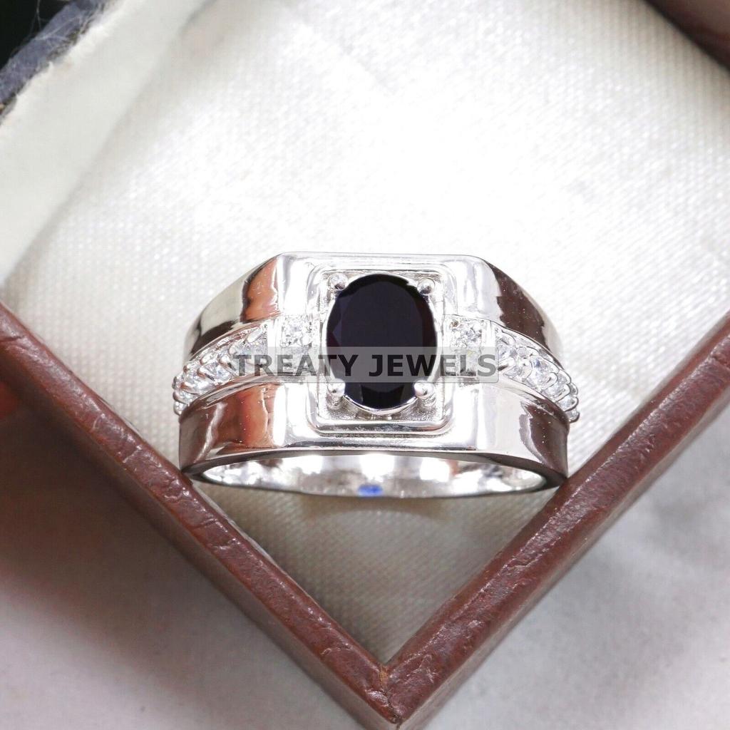 Black Onyx Oval Cut Gemstone With 925 Sterling Silver Ring For Men's #A827 JL375666927189