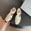 Grape Mom Studiolee Summer Vintage Woven Baotou One-word Buckle with Thickened Bottom To Cover Ugly Roman Sandals Women