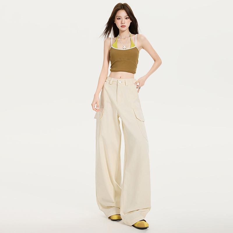 American design drape tooling jeans women's summer street premium yellow loose straight wide-leg casual pants