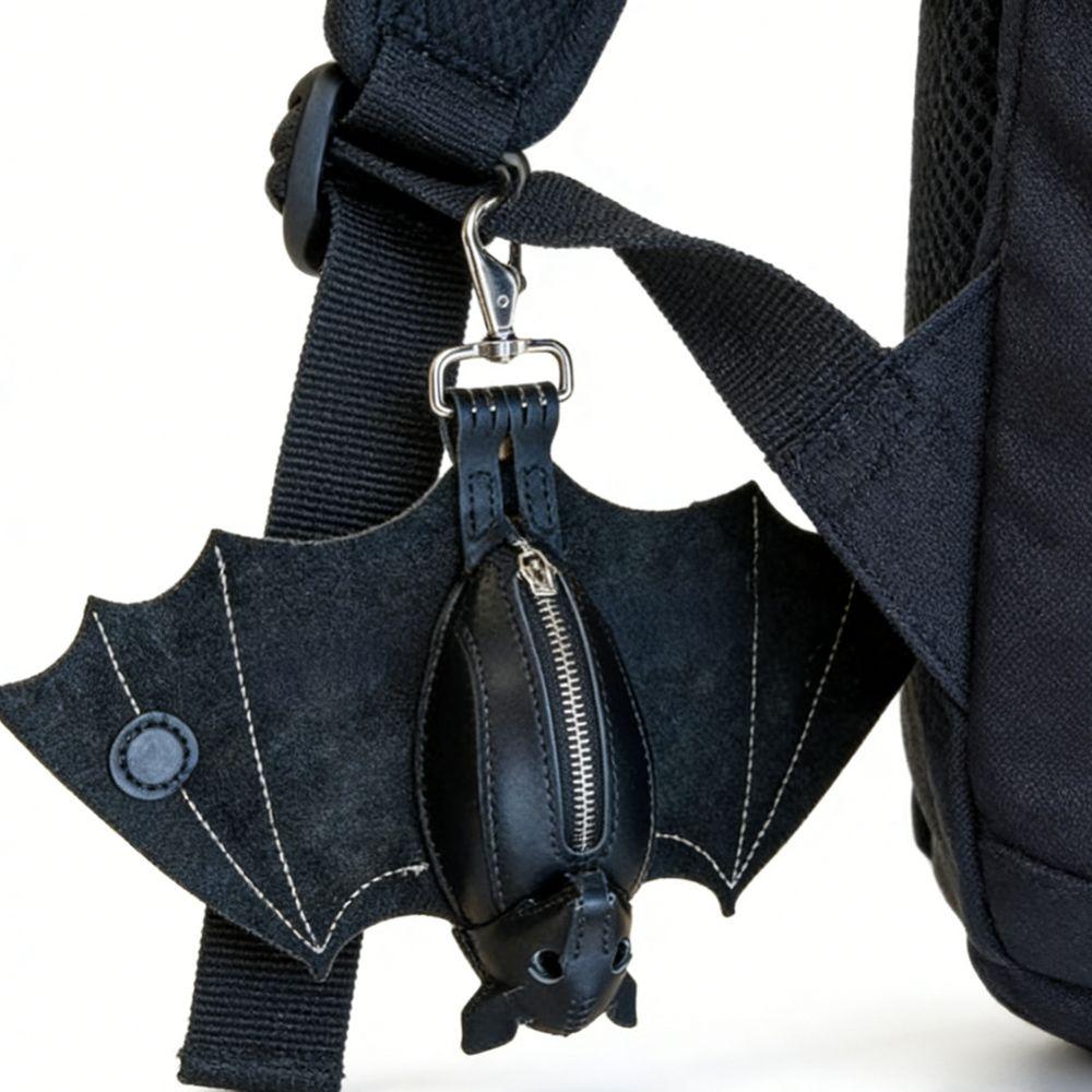 Zipper Halloween Bat Pendant Coin Purse Leather Bat Keychain  Backpack Accessory