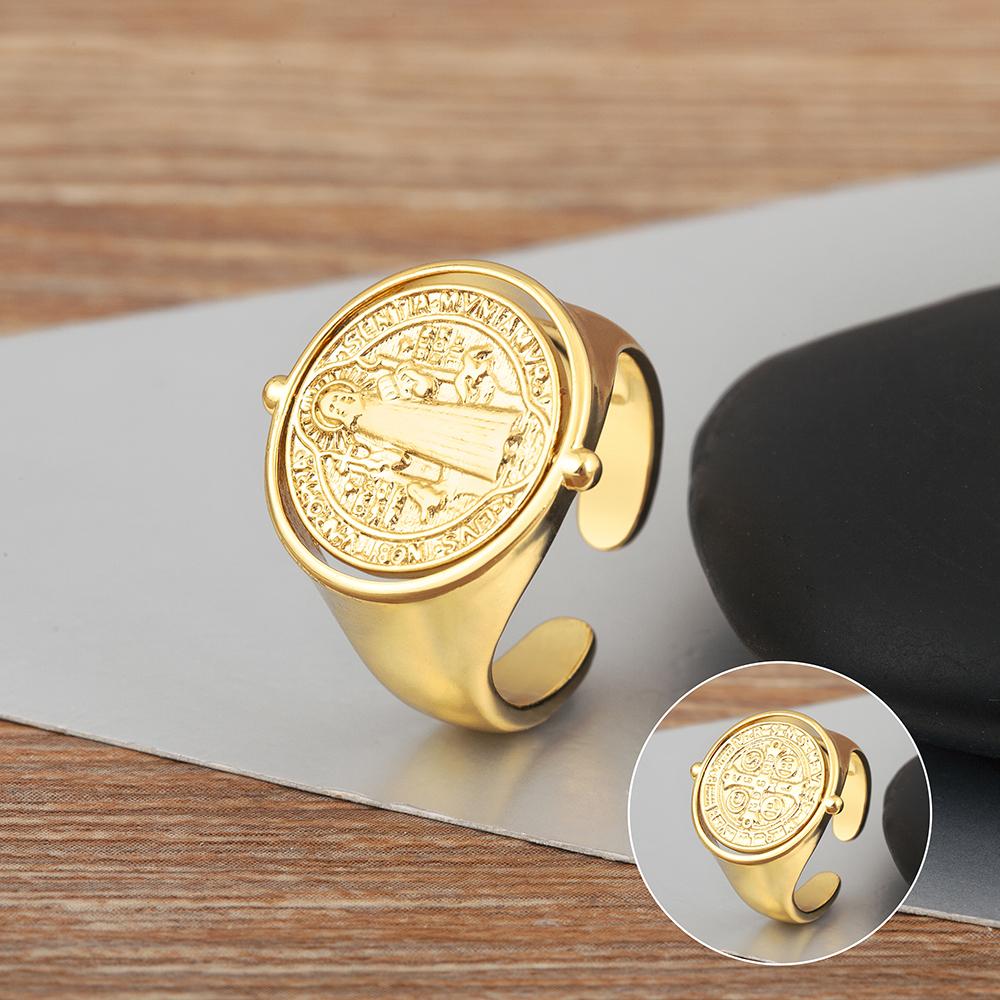 

Nidin New Popular 2 Styles Religious Flipable Open Rings Adjustable For Female Male Copper Inlaid Zircon Finger Jewelry Gifts resizable