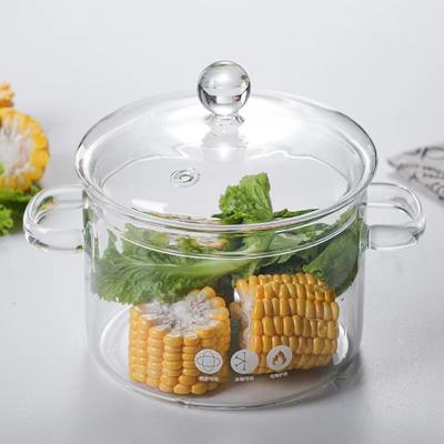 High Borosilicate Glass Stew Soup Pot Bowl 1350/1900ml with Handle Glass Saucepan with Lid Heat Resistant Clear Cooking Pot