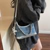 Fashion Denim Shoulder Bag for Women 2024 New Korean Style Crossbody Bag with Chain Cute Versatile Top-Handle Purse