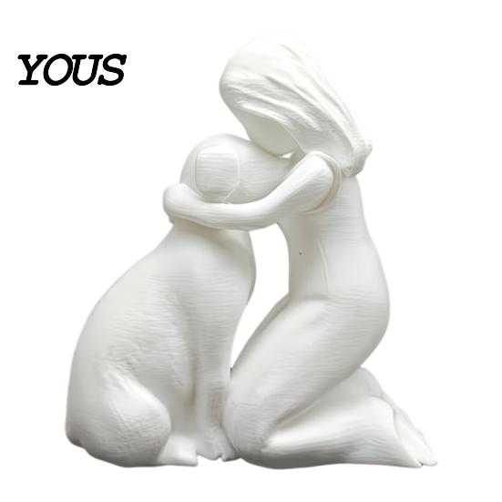 Minimalist Healing Art 3D Printed Girl with Dog Figurine Ornament, Squatting Pose Pet Lover Gift Sculpture, & Decoration, for Lovers Durable Sculpture