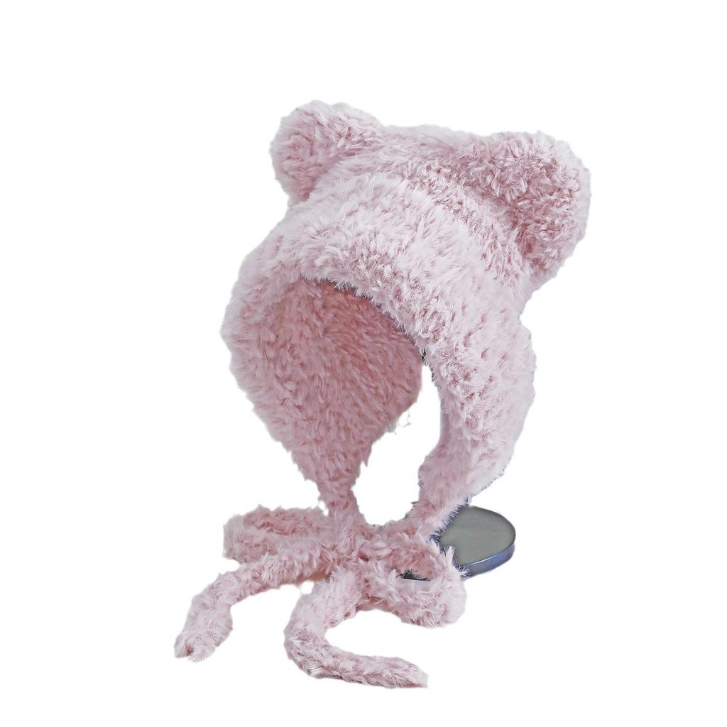 Die neue Katzenohren-Doppelschwanz-Plüsch-Strickmütze für Herbst und Winter ist niedlich, modisch, warm, ohrenschützend und gesichtsbetonend. Kleine Wollmütze