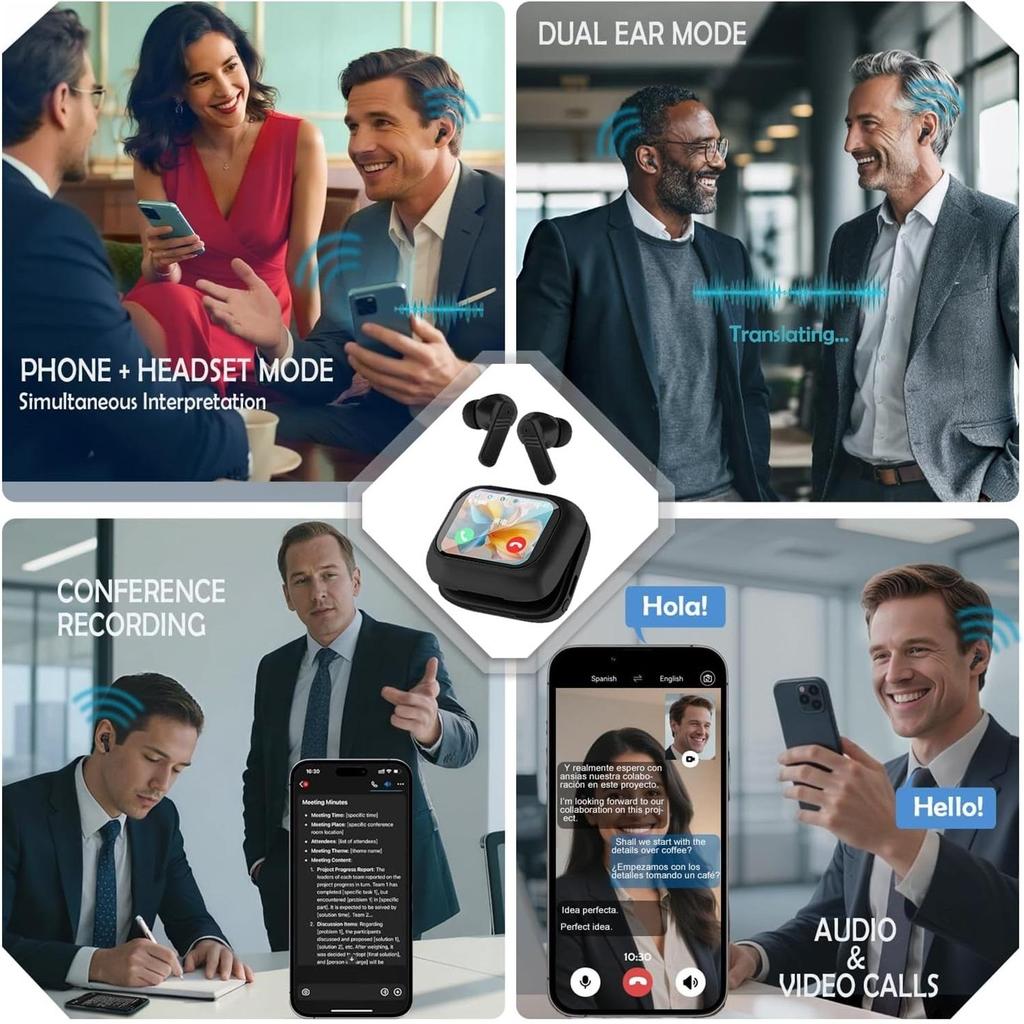 AI Translation Earbuds Real Time 5 in 1 Translator Earbuds with LCD Touch Screen 144 Language Bluetooth 5.4 Translator Headphones Translator Device