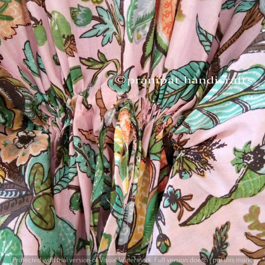 Indian Pink Long Floral Print Cotton Plus Size Maxi Women Cover Up Caftan Dress CKFTN-SCRN-FULL-BUYIT-047