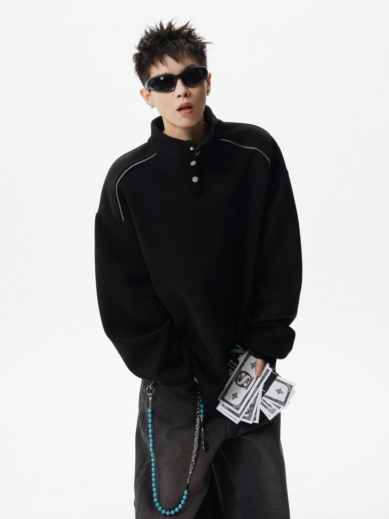 Men's Loose-Fit Streetwear Hoodie: High-End Patchwork Stand-Up Collar, Spring/Autumn Casual Jacket