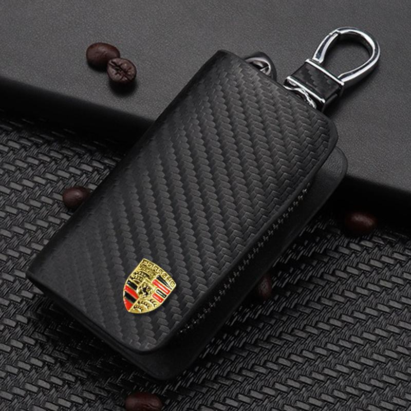 

Carbon Fiber Car Key Case Key Bag Keychain Accessory For Porsche Cayenne Panamera Macan 911 718 Taycan Boxster Cayman 918 Pajun