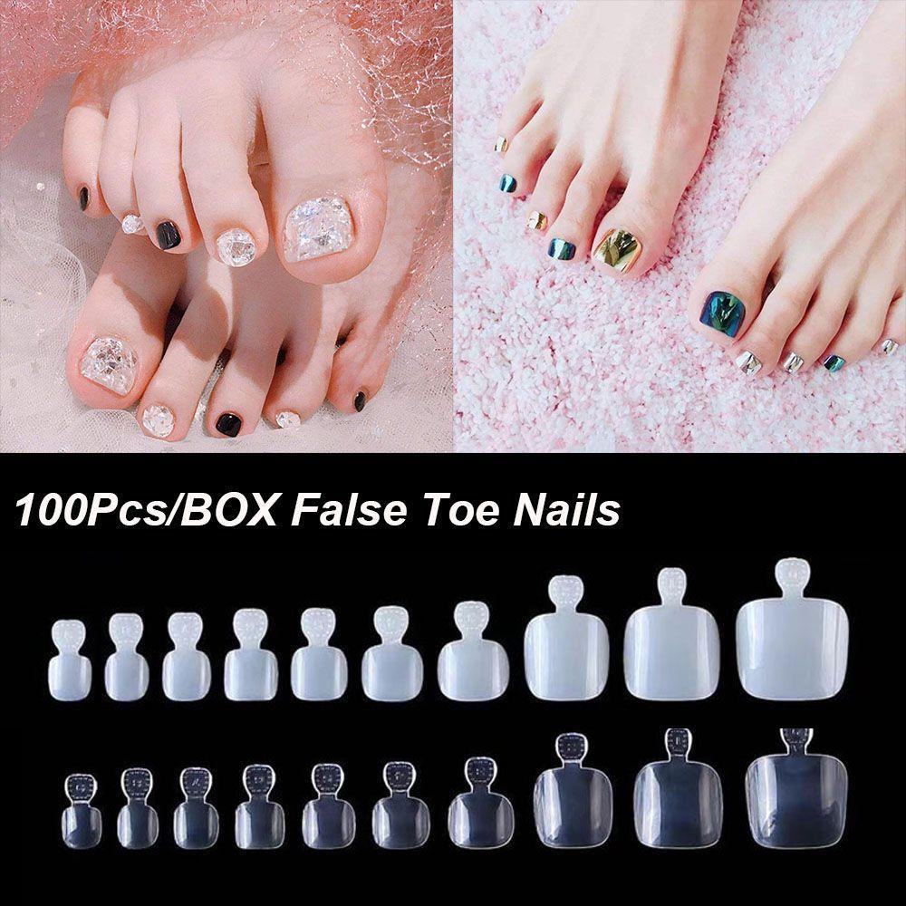 100Pcs Clear Natural Nail Extension Nail Art False Toe Nails Foot Tips Toenail Tablet Toe NailsTips