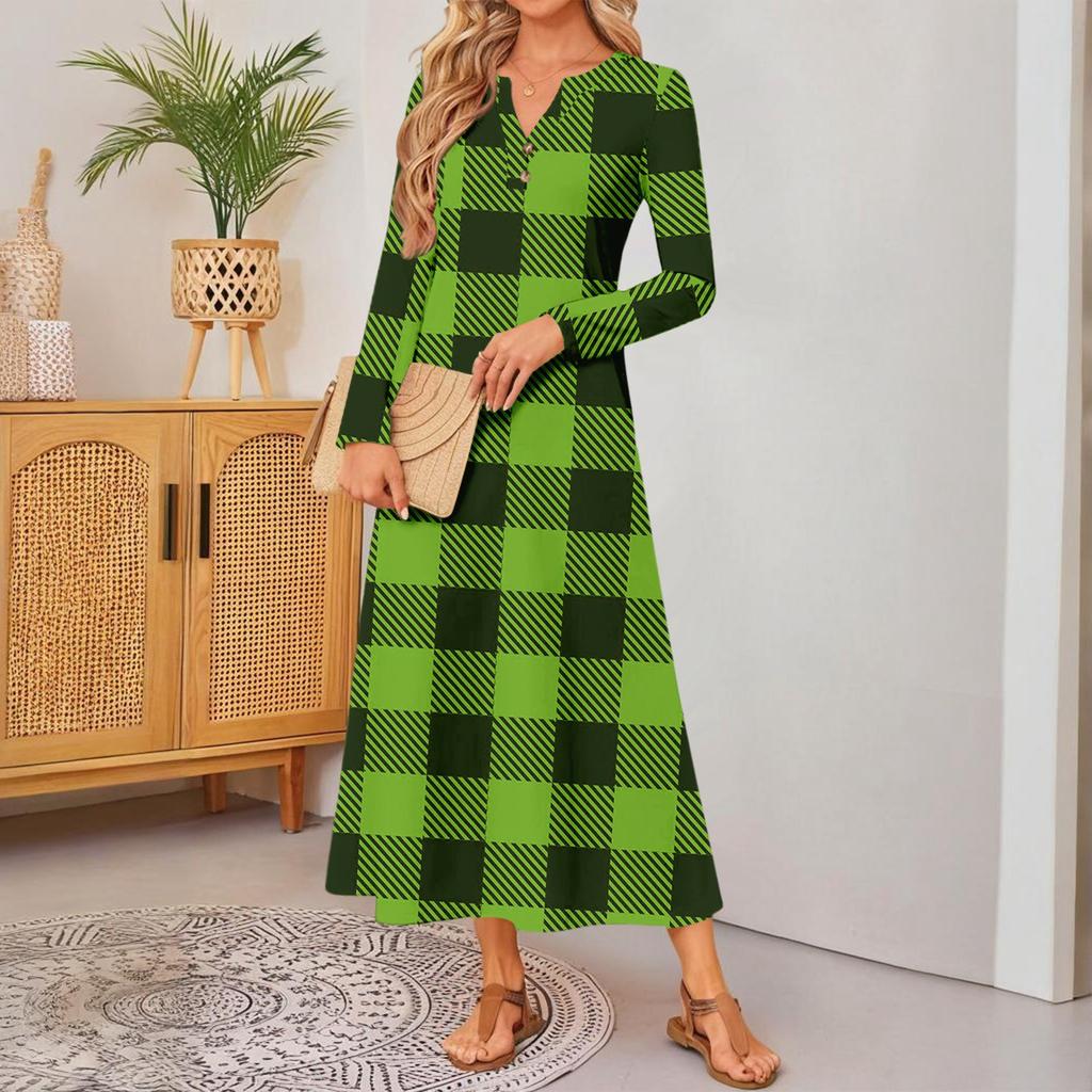 Rochie confortabilă largă cu mânecă lungă, cu imprimeu retro pentru femei, rochie elegantă