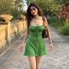 Green Pure Desire Wind Lace-up Suspender Dress for Women, Small Man, Summer Seaside Vacation Texture A-word Short Skirt
