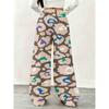 Women's colorful leopard print wide-leg sports pants, casual loose drawstring pants, fashionable and comfortable jogging pants