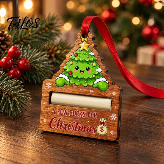 Christmas Cash Holder Ornament Holder, Creative Wooden Hanging with Red Lanyard, Holiday Money Pendant Vivid Printing for Tree Party Supplies
