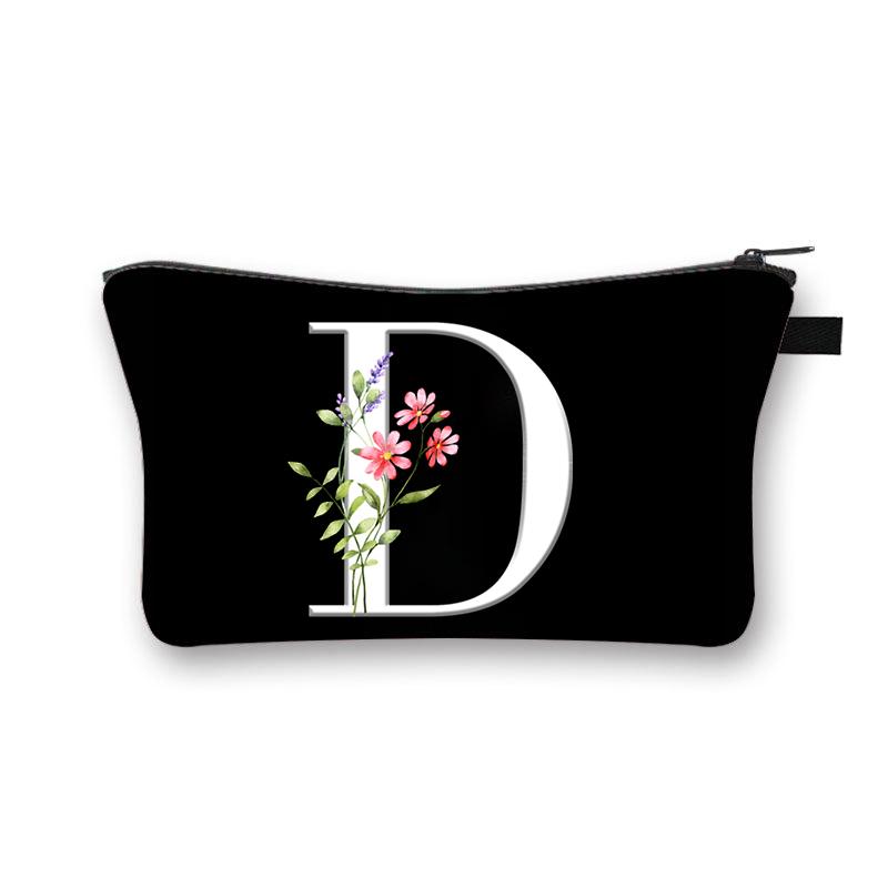 Wild Flower Alphabet Letter A-Z Makeup Bag Canvas Pouch Cosmetic Case Teacher Gift Purse