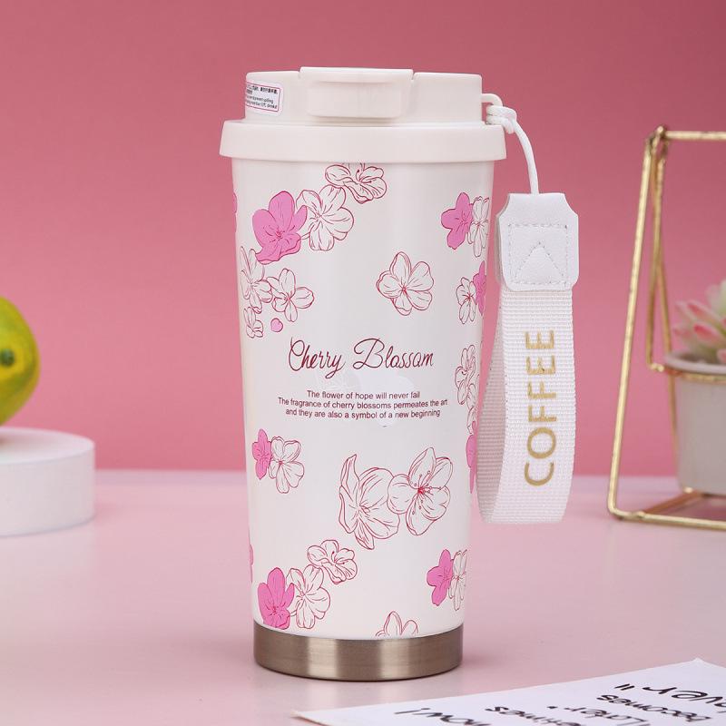 Lily of the Valley 316 Stainless Steel Insulated Coffee Cup with Double-Layer Straw
