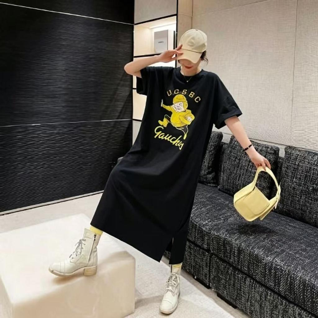 T-shirt Dress, Short Sleeves, Loose Fit, Slimming, Covering The Belly, Casual Dress