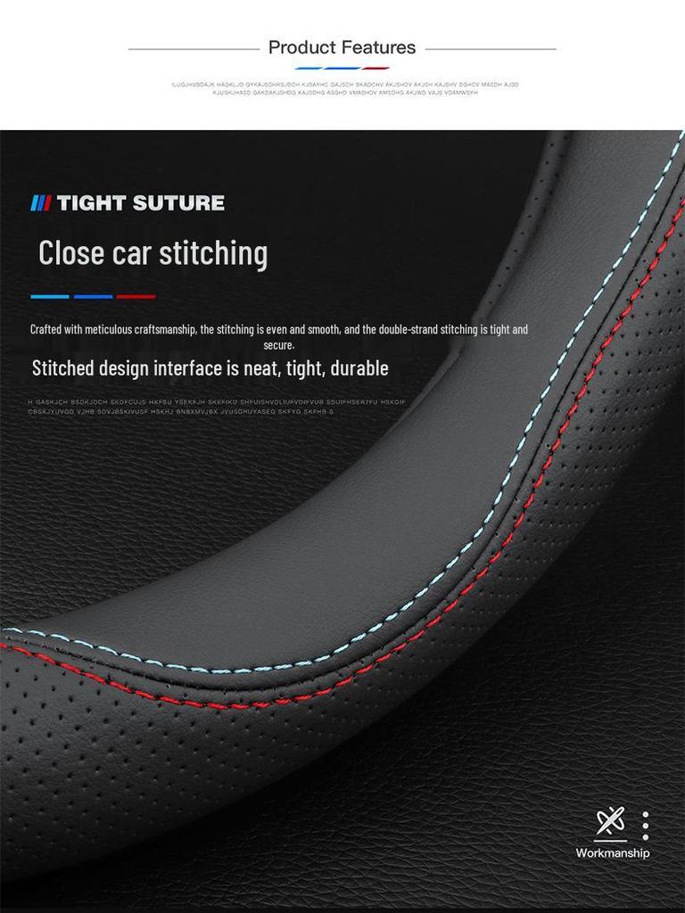 D-Shaped Genuine Leather Steering Wheel Cover: Anti-Slip, Sweat-Absorbent, Ultra-Thin, Breathable, Universal Fit for All Seasons.