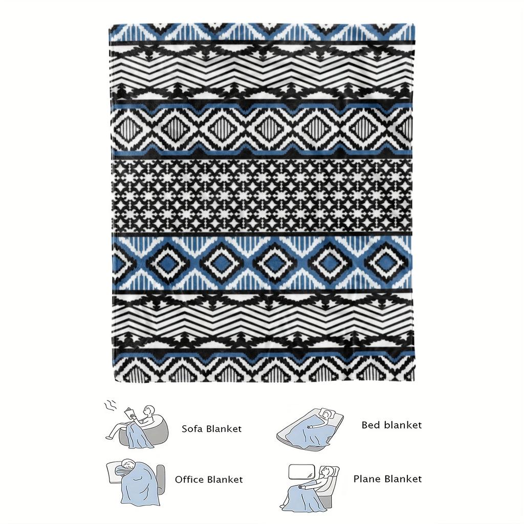 Bohemian Aztec Geometric Fleece Blanket - Soft Breathable Polyester, High-Definition Digital Print, All-Season Machine Wash
