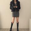 Village Knit Casual Mini Ribbed Knit Elegant Long 1265 H&T Women's Dress, Dress, Sweater, Fall/Winter Sleeve, (Free Size, Gray)