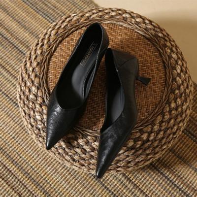Heels for Ladies 2026 New Soft Leather Pointed Soft Sole Retro Leather Shoes Women Heels Single Shoes High Heels Women's