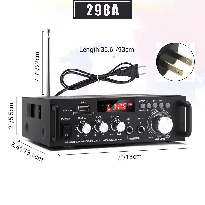 

12 В/220 В BT-298A 2-канальный аудиоусилитель Mini Amp 300 Вт*2 EU/US Plug ЖК-дисплей Цифровой HIFI аудио стерео усилитель мощности Bluetooth-совместимый US PLUG