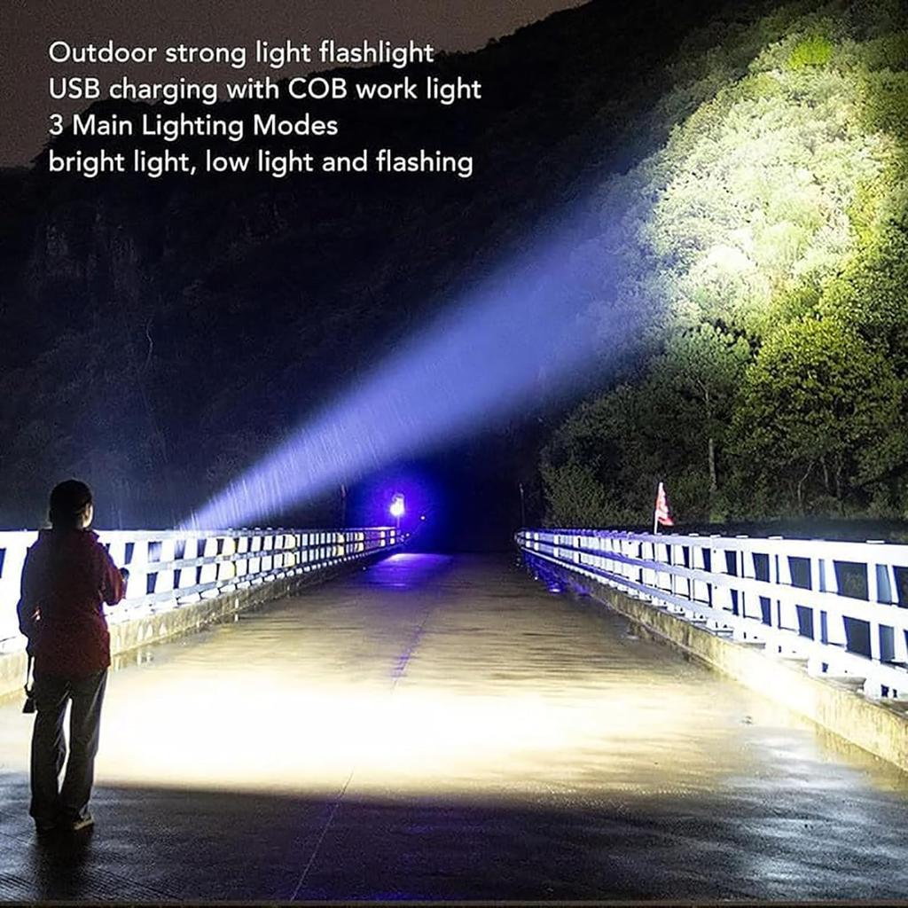 FETNHU Observatioy Flashlight, Observatioy Outdoor Lighting White Laser Flashlight, Observatory Flashlight with Cob Warning Side Work Light, USB