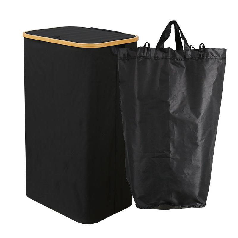 Foldable Bamboo Laundry Basket with Lid and Inner Bag for Bedroom or Bathroom