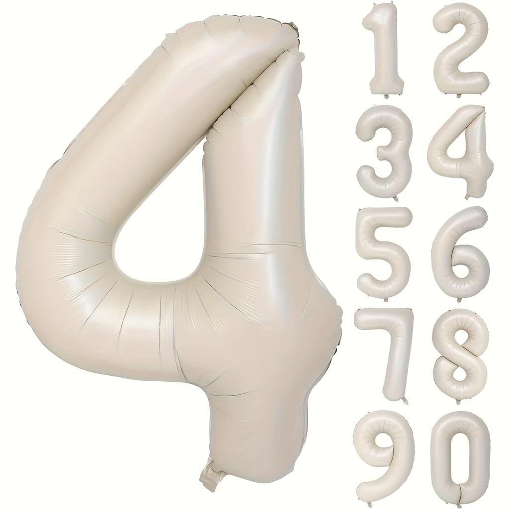 Ivory White Number 0-9 Aluminum Foil Balloon, Birthday Decoration, Anniversary Decoration, New Year Decoration, Graduation Party Decoration Supplies