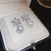 Silver Needle Diamond Snowflake Christmas Tree Pearl Fringed Earrings Christmas New Light Luxury Temperament Earrings Fashion Earrings