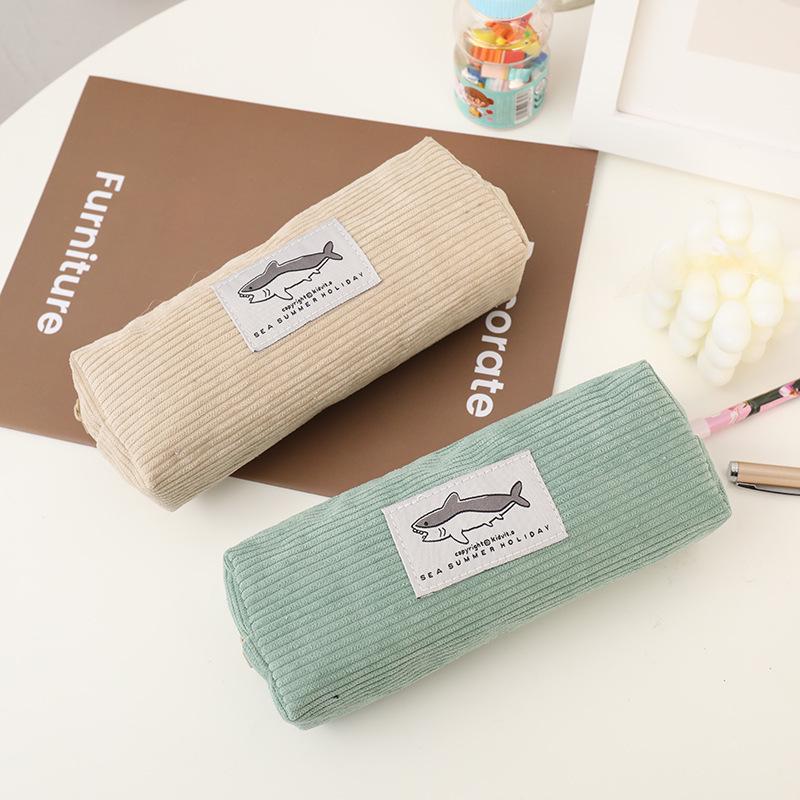 Shark Embroidery Pencil Case for Students - Cute, Spacious, High-Value Stationery Bag