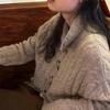 Women's Thickened Retro Horn Button Cable Knit Wool Cardigan - Long Sleeve, Slim Fit, Warm, Solid Color, Simple Design for Autumn and Winter