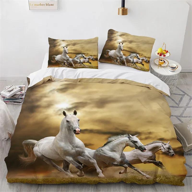 Farmhouse Horse Duvet Cover Queen Microfiber Wild Animal Bedding Set Western Cowboys Quilt Cover For Boys Teens Adults Bedroom