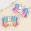 2 Stuks Regenboog Eenhoorn Cartoon Haarclip Kawaii Zoete Pastel Glanzende Strik Haarspeld Voor Meisjes & Kinderen Hoofddeksels Kinderaccessoires